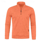 Quarter-Zip Pullover Sweater Men's Brown Marled Long Sleeve Stand Collar – Casual, Office