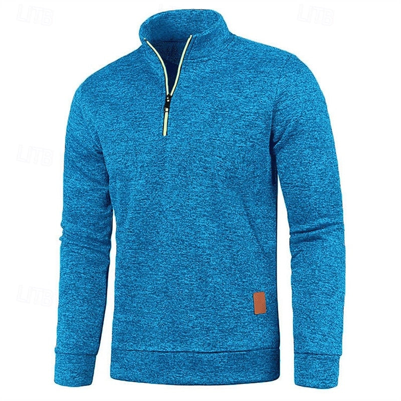 Quarter-Zip Pullover Sweater Men's Brown Marled Long Sleeve Stand Collar – Casual, Office