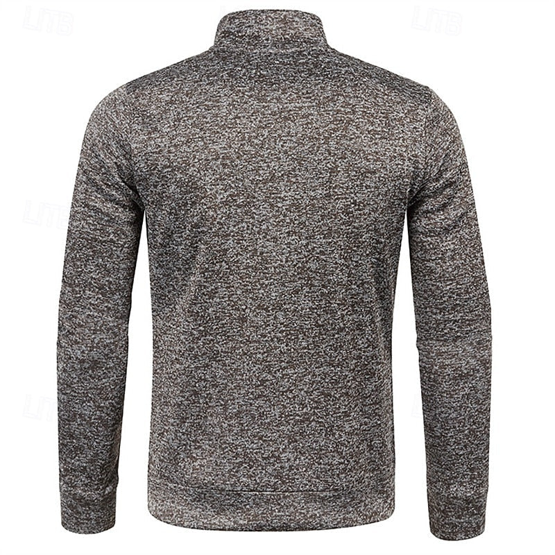 Quarter-Zip Pullover Sweater Men's Brown Marled Long Sleeve Stand Collar – Casual, Office
