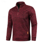Quarter-Zip Pullover Sweater Men's Brown Marled Long Sleeve Stand Collar – Casual, Office