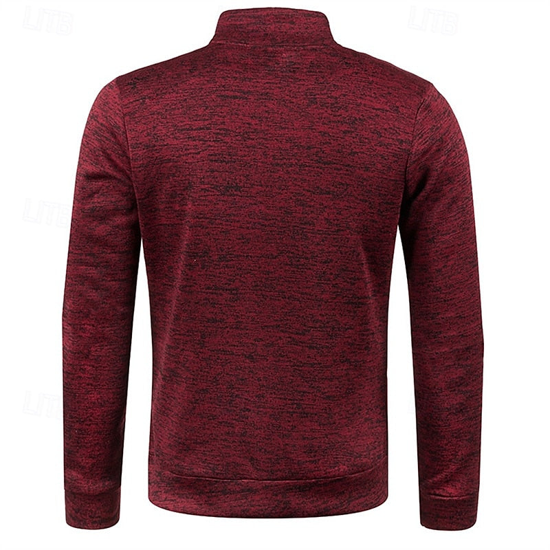 Quarter-Zip Pullover Sweater Men's Brown Marled Long Sleeve Stand Collar – Casual, Office