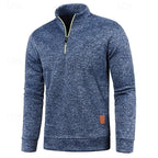 Quarter-Zip Pullover Sweater Men's Brown Marled Long Sleeve Stand Collar – Casual, Office