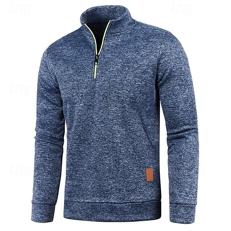 Quarter-Zip Pullover Sweater Men's Brown Marled Long Sleeve Stand Collar – Casual, Office
