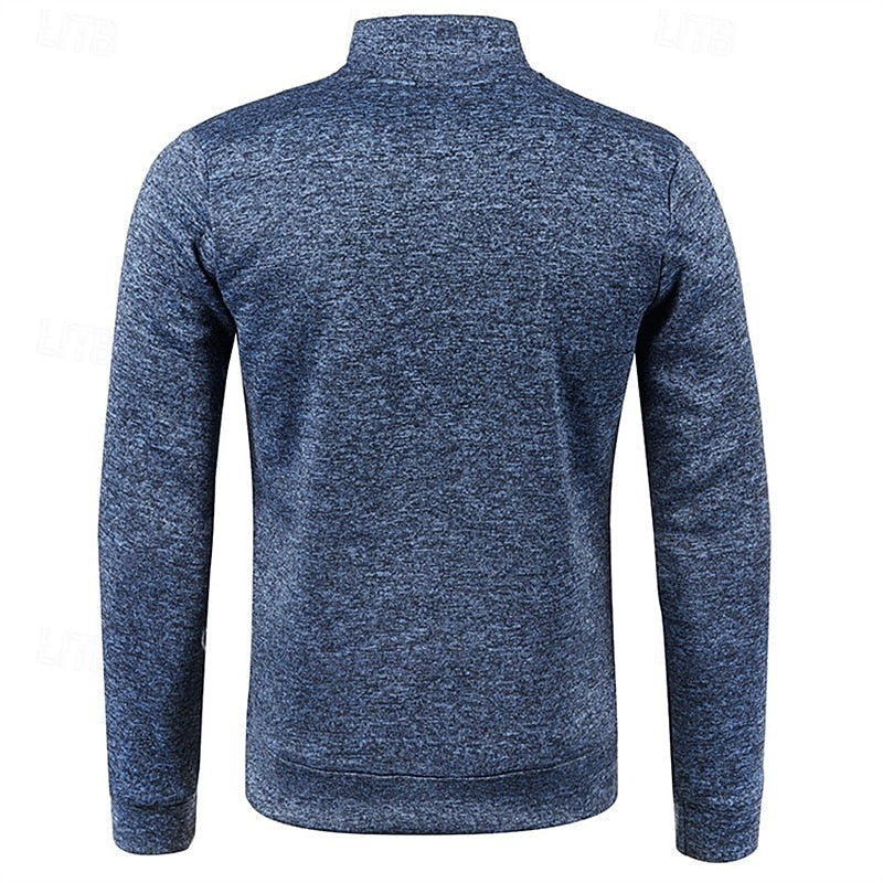 Quarter-Zip Pullover Sweater Men's Brown Marled Long Sleeve Stand Collar – Casual, Office