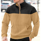 Quarter-Zip Pullover Sweatshirt Ribbed Colour Block Men's Stand Collar – Casual, Office, Gift