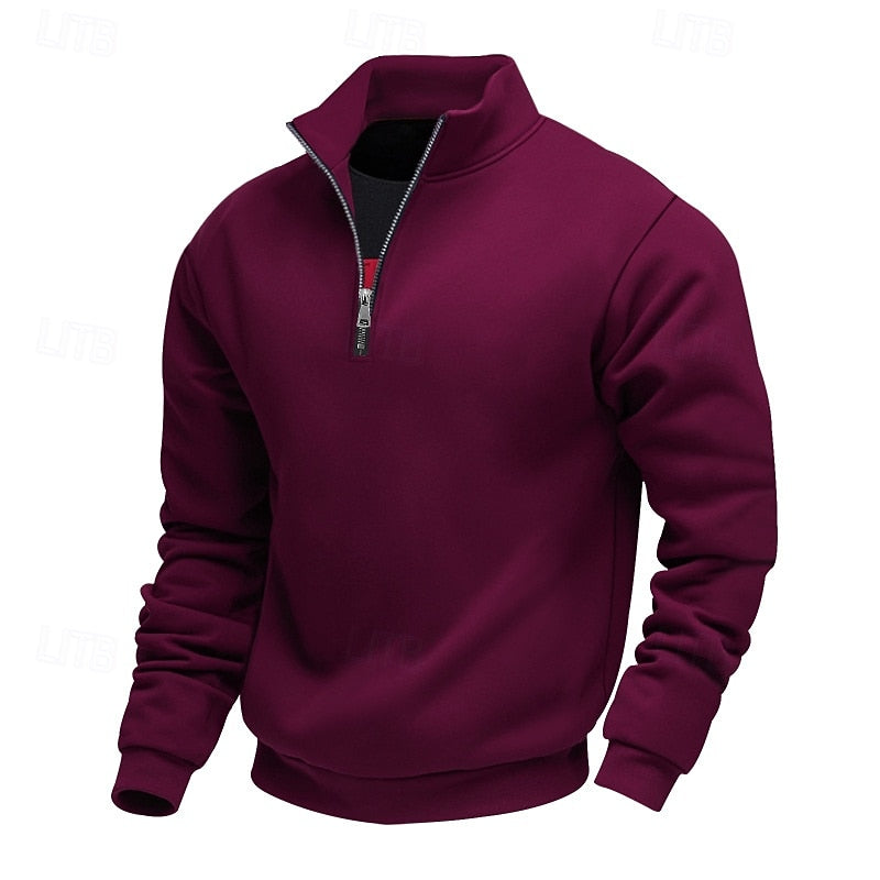 Quarter-Zip Sweatshirt Grey Stand Collar Men's Pullover – Casual, Office, Gift · Werune