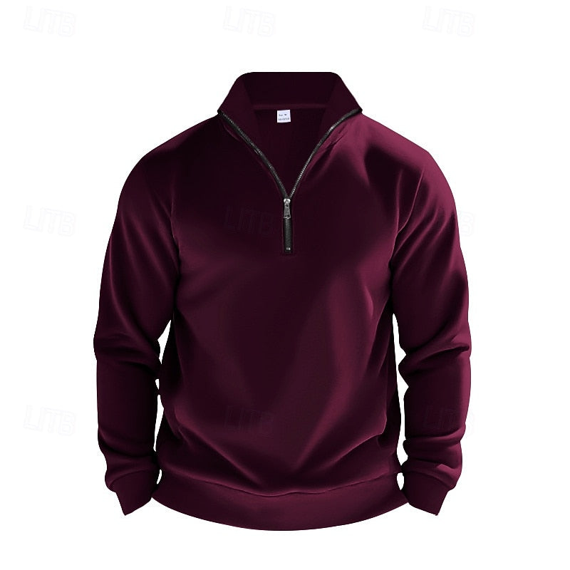 Quarter-Zip Sweatshirt Grey Stand Collar Men's Pullover – Casual, Office, Gift · Werune