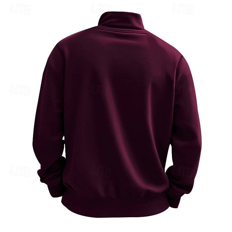 Quarter-Zip Sweatshirt Grey Stand Collar Men's Pullover – Casual, Office, Gift · Werune