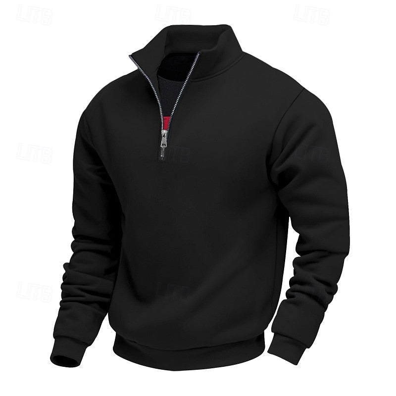 Quarter-Zip Sweatshirt Grey Stand Collar Men's Pullover – Casual, Office, Gift · Werune