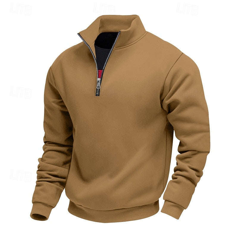 Quarter-Zip Sweatshirt Grey Stand Collar Men's Pullover – Casual, Office, Gift · Werune