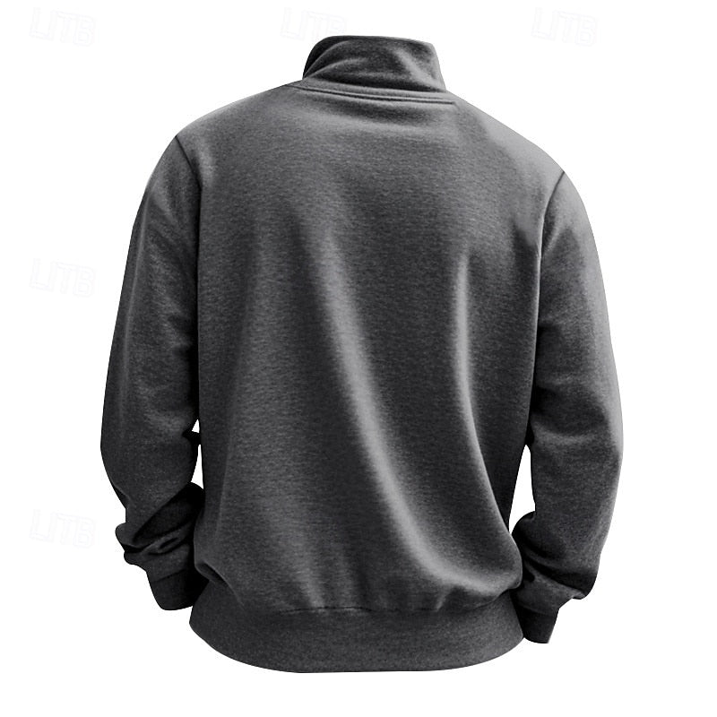 Quarter-Zip Sweatshirt Grey Stand Collar Men's Pullover – Casual, Office, Gift · Werune