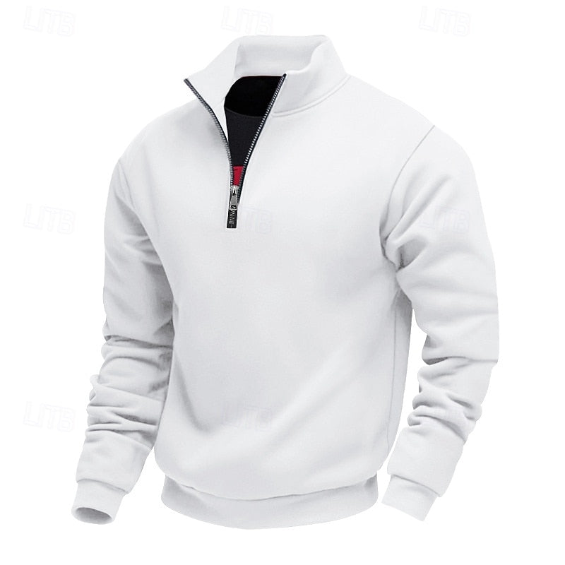 Quarter-Zip Sweatshirt Grey Stand Collar Men's Pullover – Casual, Office, Gift · Werune