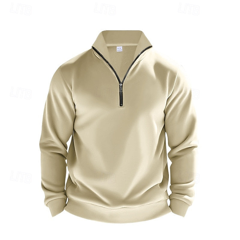 Quarter-Zip Sweatshirt Grey Stand Collar Men's Pullover – Casual, Office, Gift · Werune