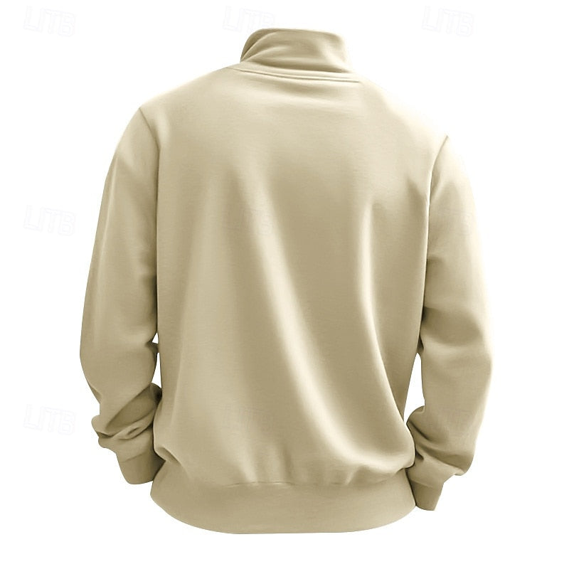 Quarter-Zip Sweatshirt Grey Stand Collar Men's Pullover – Casual, Office, Gift · Werune