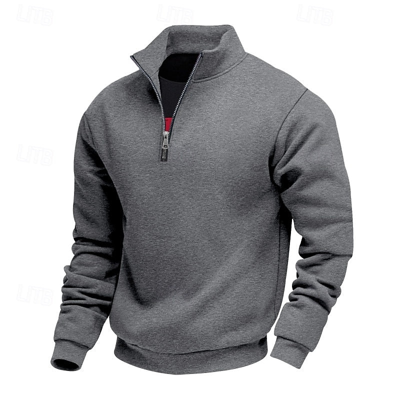Quarter-Zip Sweatshirt Grey Stand Collar Men's Pullover – Casual, Office, Gift · Werune