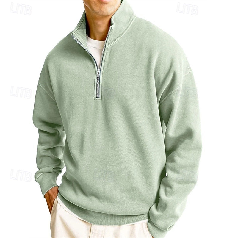 Quarter-Zip Sweatshirt Men's Stand Collar Navy Pullover – Casual, Office, Gift · Werune