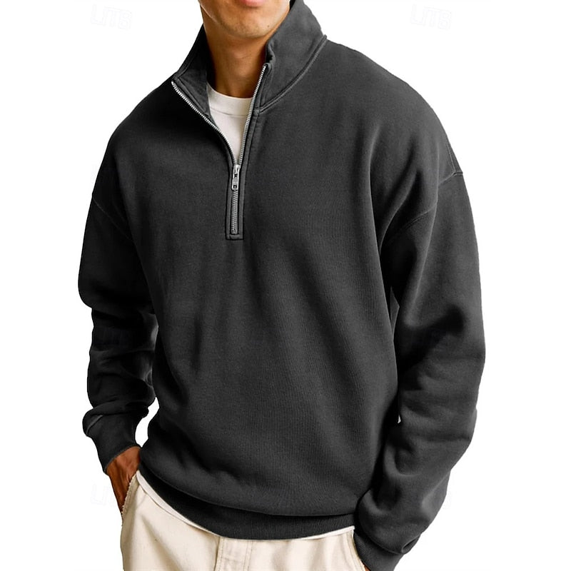 Quarter-Zip Sweatshirt Men's Stand Collar Navy Pullover – Casual, Office, Gift · Werune