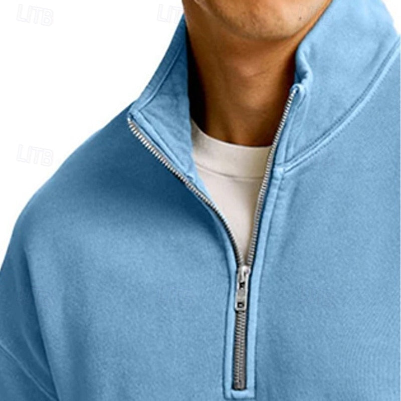 Quarter-Zip Sweatshirt Men's Stand Collar Navy Pullover – Casual, Office, Gift · Werune