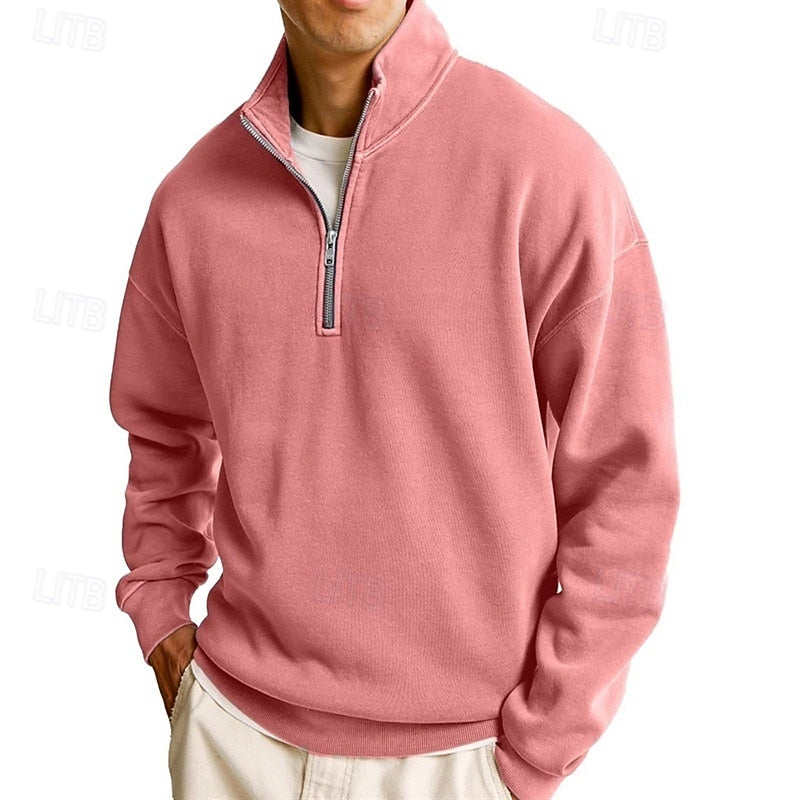 Quarter-Zip Sweatshirt Men's Stand Collar Navy Pullover – Casual, Office, Gift · Werune