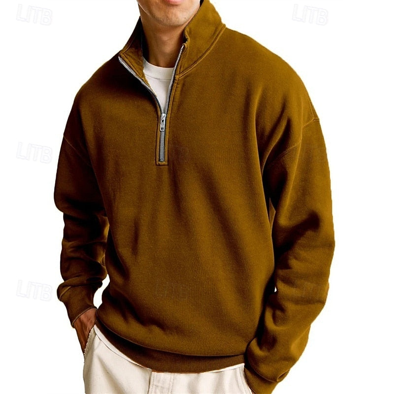 Quarter-Zip Sweatshirt Men's Stand Collar Navy Pullover – Casual, Office, Gift · Werune