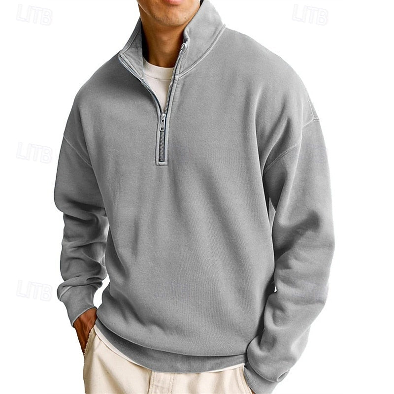 Quarter-Zip Sweatshirt Men's Stand Collar Navy Pullover – Casual, Office, Gift · Werune