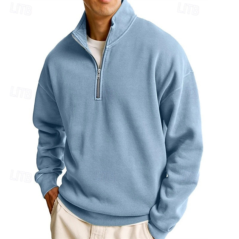 Quarter-Zip Sweatshirt Men's Stand Collar Navy Pullover – Casual, Office, Gift · Werune