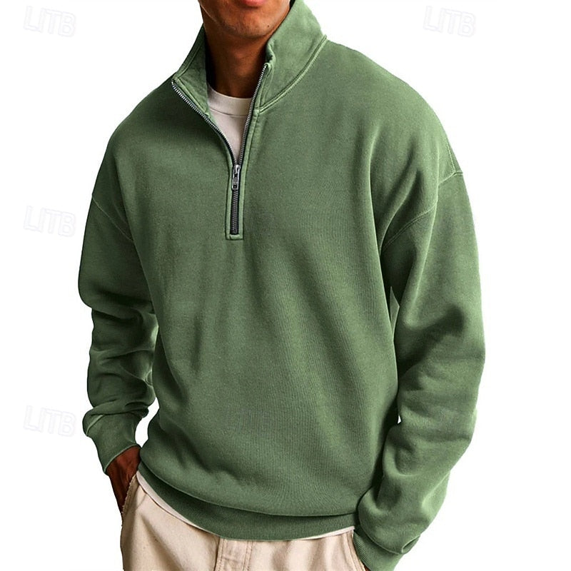 Quarter-Zip Sweatshirt Men's Stand Collar Navy Pullover – Casual, Office, Gift · Werune
