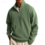 Quarter-Zip Sweatshirt Men's Stand Collar Navy Pullover – Casual, Office, Gift · Werune