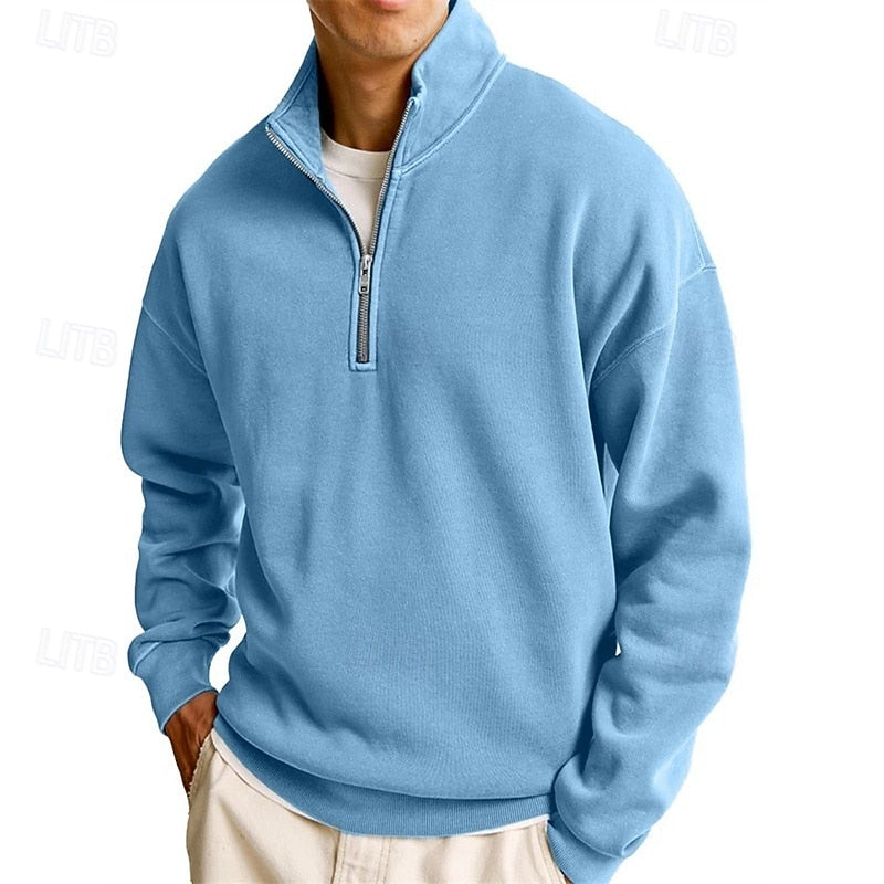 Quarter-Zip Sweatshirt Men's Stand Collar Navy Pullover – Casual, Office, Gift · Werune
