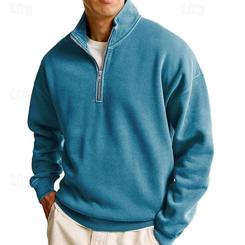Quarter-Zip Sweatshirt Men's Stand Collar Navy Pullover – Casual, Office, Gift · Werune