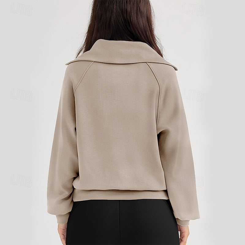 Quarter-Zip Sweatshirt Navy Blue Long Sleeve Lapel Collar Women's Pullover – Casual, Office, Gift