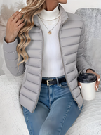 Quilted Puffer Jacket Women's Lightweight Stand Collar Zip-Up – Casual, Spring Outerwear
