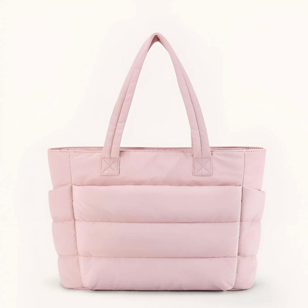 Quilted Puffer Tote Bag Black Women's with Side Pockets – Casual, Office, Travel, Everyday, Gift