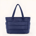 Quilted Puffer Tote Bag Black Women's with Side Pockets – Casual, Office, Travel, Everyday, Gift