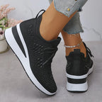 Rhinestone Sneakers White Mesh Lace-Up Wedge Women's Trainers – Casual, Comfort, Office, Gift