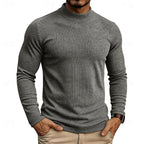 Ribbed Mock-Neck Jumper Men's Long Sleeve Slim Fit Knit Top Green – Casual, Office, Everyday Wear