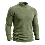 Ribbed Mock-Neck Jumper Men's Long Sleeve Slim Fit Knit Top Green – Casual, Office, Everyday Wear
