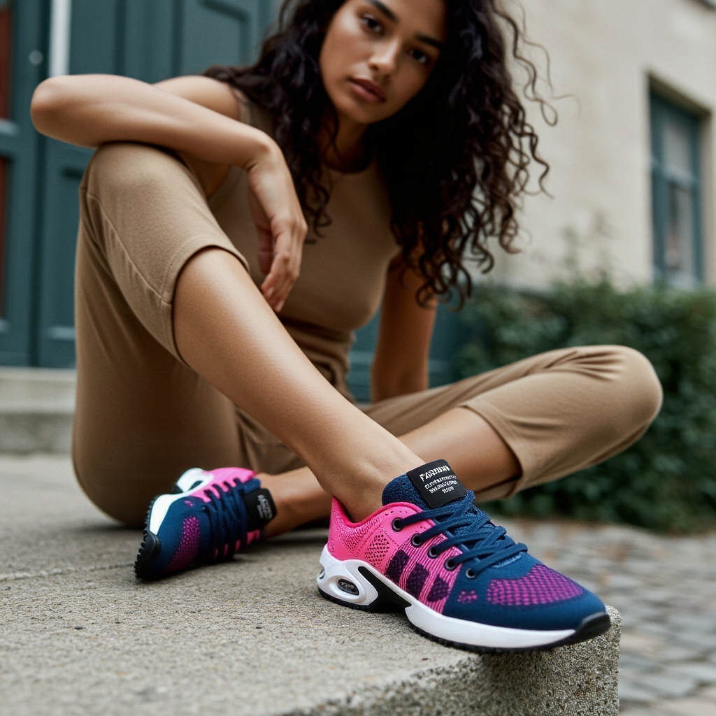 Running Shoes Mesh Women's Air Cushion Trainers Pink Navy – Home Gym, Running, Outdoor, Training