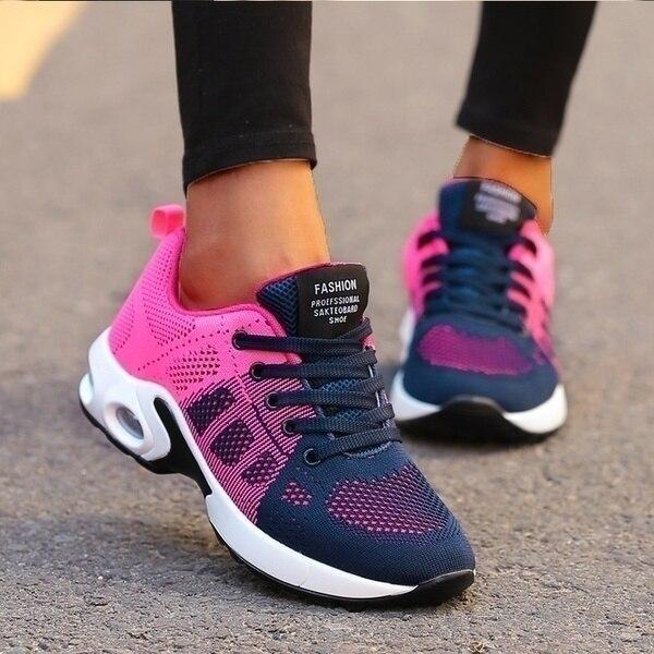 Running Shoes Mesh Women's Air Cushion Trainers Pink Navy – Home Gym, Running, Outdoor, Training