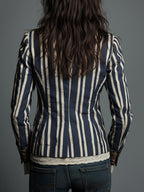 Striped Blazer Floral Trim Women's Navy – Casual, Office, Holiday, Gift · Werune