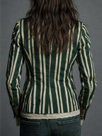 Striped Blazer Floral Trim Women's Navy – Casual, Office, Holiday, Gift · Werune