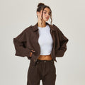 Suede Bomber Jacket Women's Brown Oversized Collared – Casual, Autumn Layering Everyday Outerwear