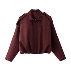 Suede Bomber Jacket Women's Brown Oversized Collared – Casual, Autumn Layering Everyday Outerwear