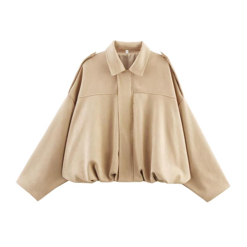 Suede Bomber Jacket Women's Brown Oversized Collared – Casual, Autumn Layering Everyday Outerwear