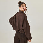 Suede Bomber Jacket Women's Brown Oversized Collared – Casual, Autumn Layering Everyday Outerwear