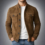 Suede Jacket Men's Army Green Stand Collar Button-Up – Casual, Office, Holiday, Gift