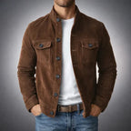 Suede Jacket Men's Army Green Stand Collar Button-Up – Casual, Office, Holiday, Gift