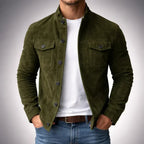 Suede Jacket Men's Army Green Stand Collar Button-Up – Casual, Office, Holiday, Gift