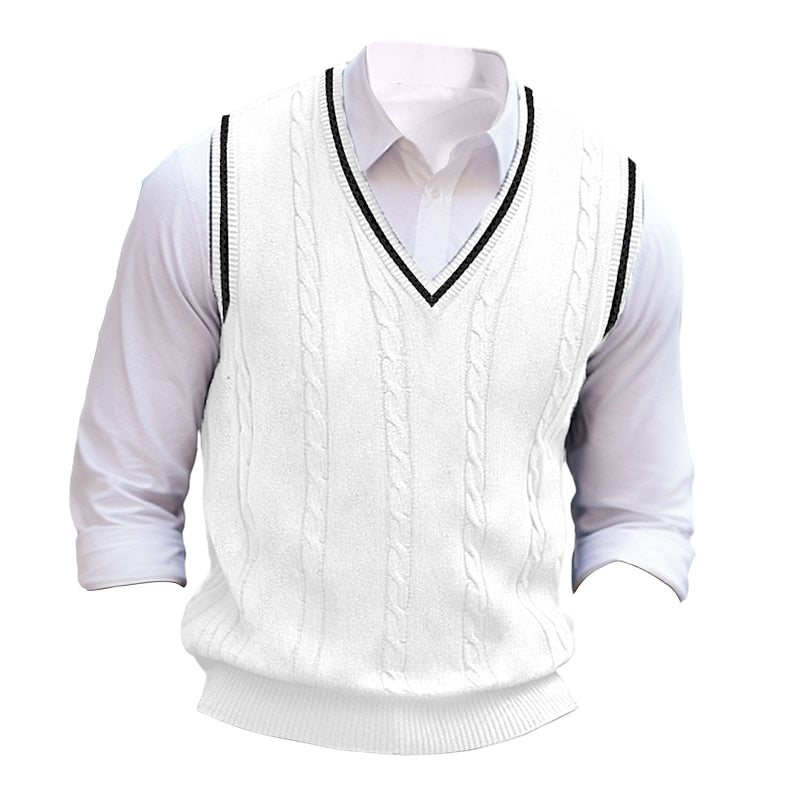 Sweater Vest Cable-Knit V-Neck Navy Men's – Casual, Office, Layering, Gift · Werune