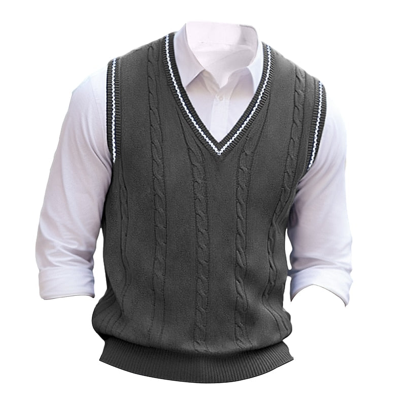 Sweater Vest Cable-Knit V-Neck Navy Men's – Casual, Office, Layering, Gift · Werune